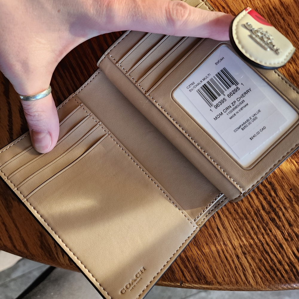 Coach Cherry Print Leather Wallet - White & Red - Picture 3 of 4